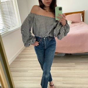 Anthropologie off the shoulder statement top puffy sleeves